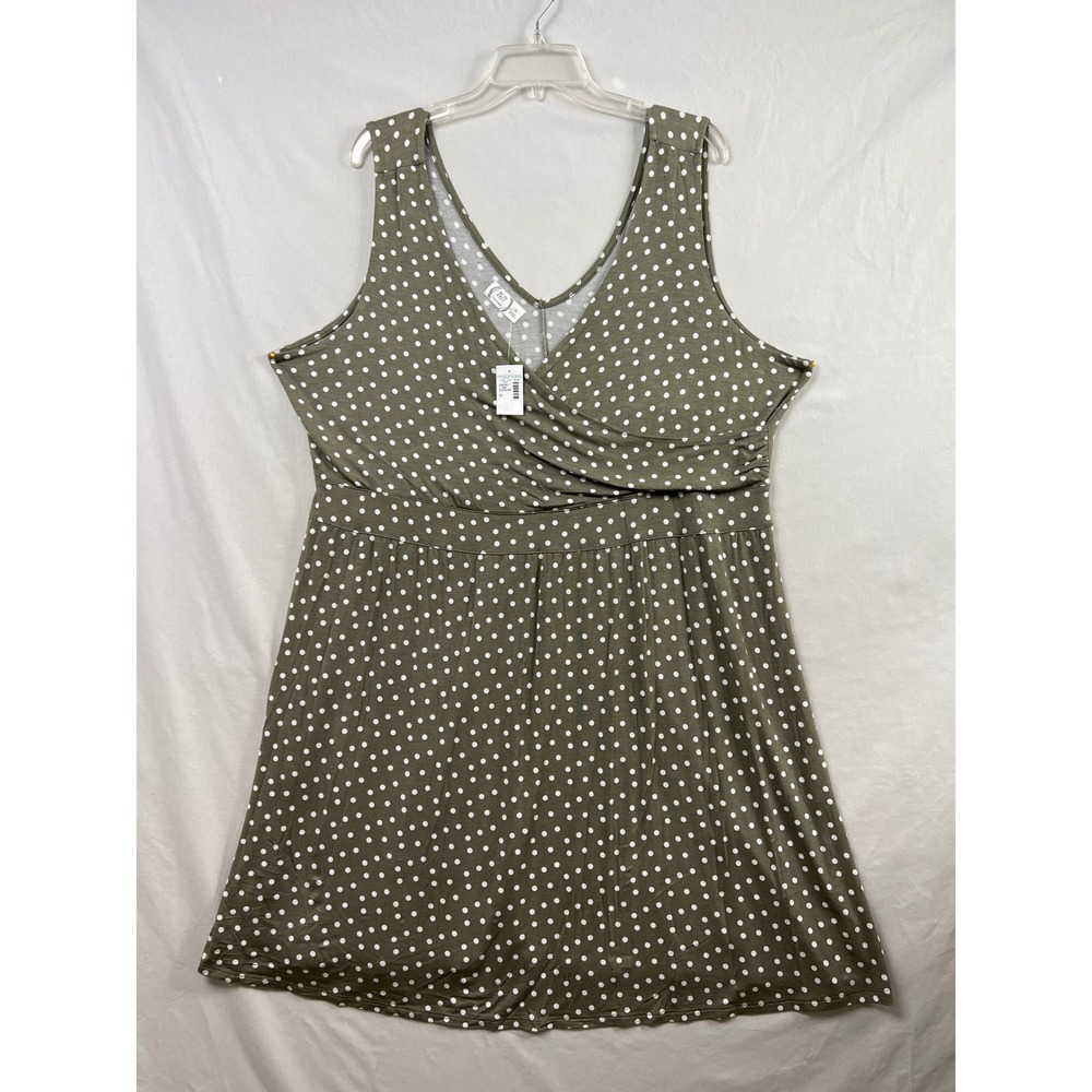 Maurices Dress Womens 2X Olive Green Polka Dot Surplice Empire Waist Sleeveless